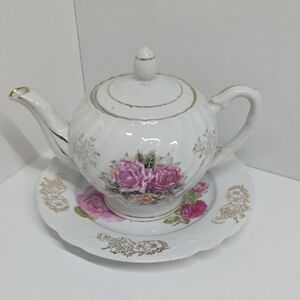 Floral White and Pink Teapot Set